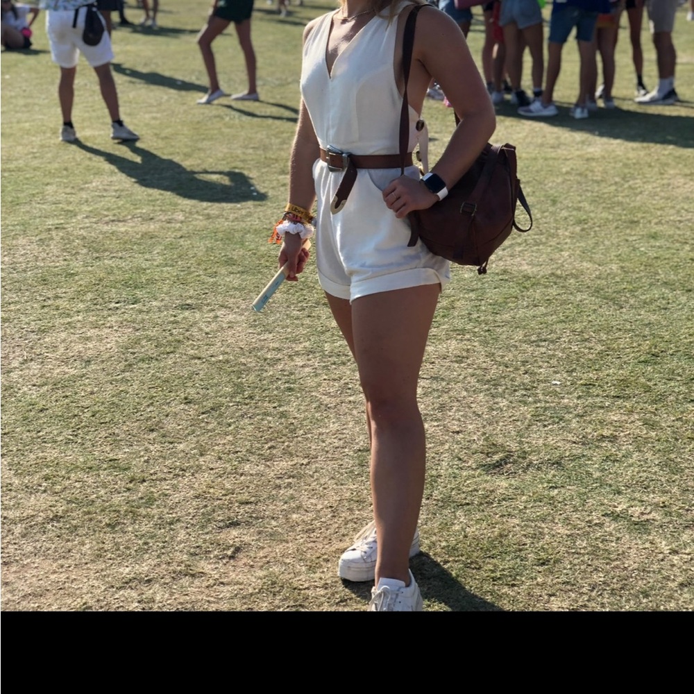 Rolla's Linen Blend Cream Buttoned Romper